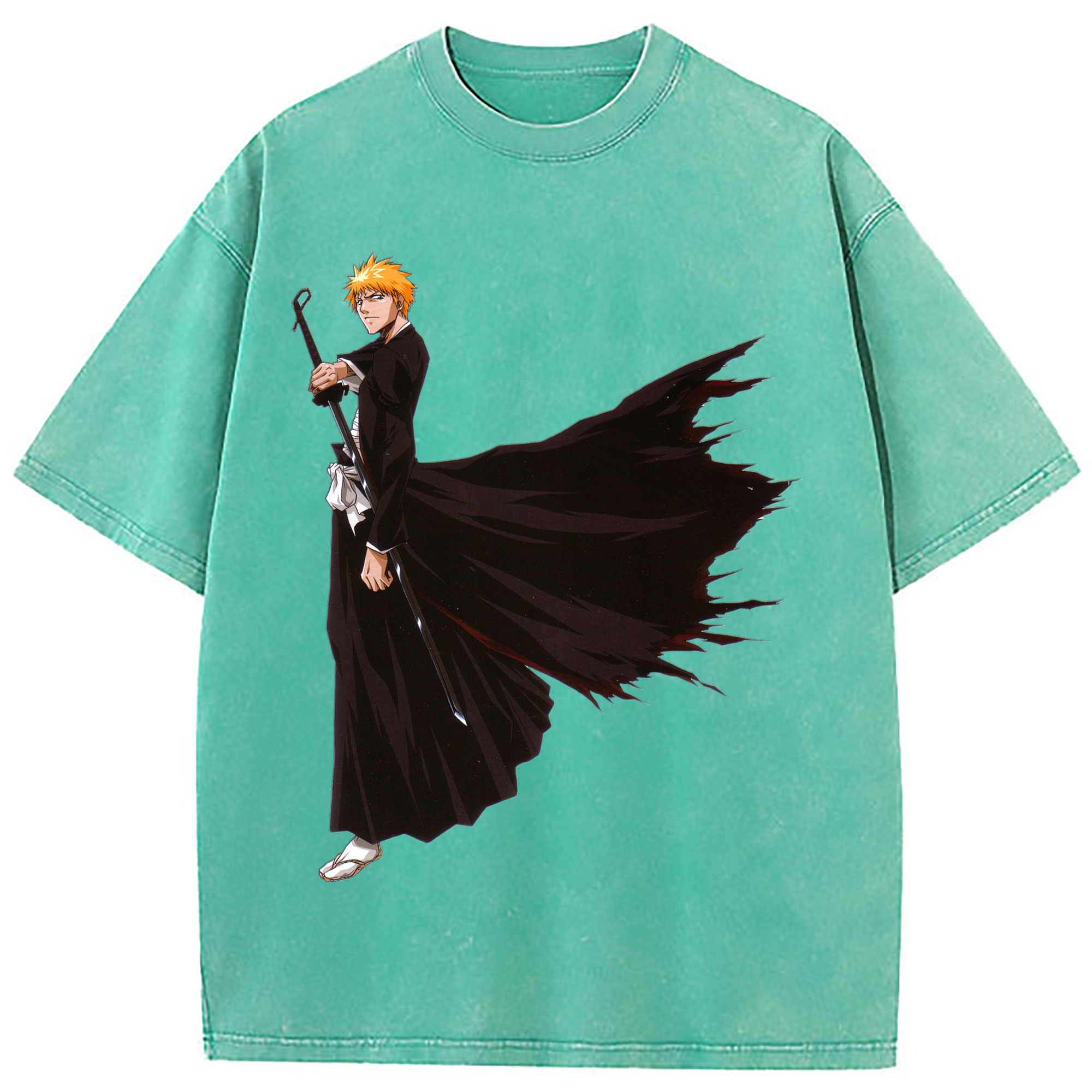 （画像用） ブリーチ 黒崎一護（くろさき いちご）BLEACH Kurosaki Ichigo 綿100% ヴィンテージ風 半袖Tシャツ（フロントプリント）
